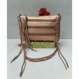 Rebecca Minkoff Rose Gold Leather Zipper Closure Crossbody Bag